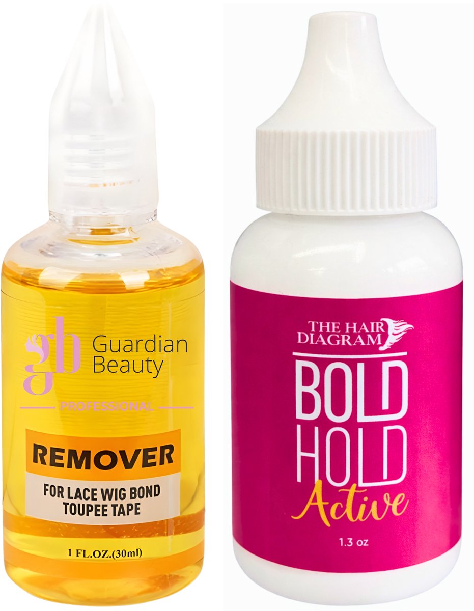 Pruik Lijm & Guardian Beauty Remover Set - The Hair Diagram - Bold Hold - Active - 1.3 oz. + GB Remover - Geel - For Lace Wig Bond and Toupee Tape - 1 stuk - 30ml - Haarextensions