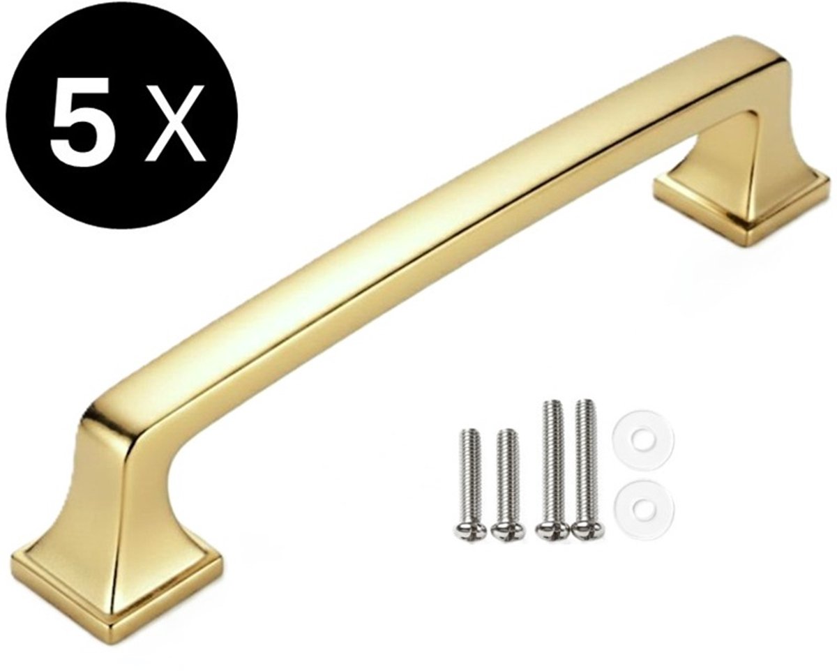 5 X MSQDESIGN Handgrepen Goud - Handgreep Goud 128 mm - Handgrepen kast - Meubelgrepen - Keukengreep Goud - Kastgrepen - Handgrepen keukenkastjes - Meubelgreep - Handgrepen voor deurtjes - handgreep keuken - ladegreep - inclusief schroeven