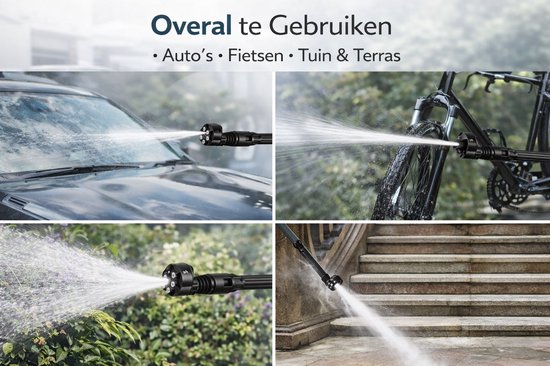 Draadloze Hogedrukreiniger 18V - 200 Bar - 6-in-1 Mondstuk - Inclusief 5M Slang & Waterfilter - Accu Waterdrukreiniger voor Auto, Tuin & Terras van Merkloos	 — afbeelding 4