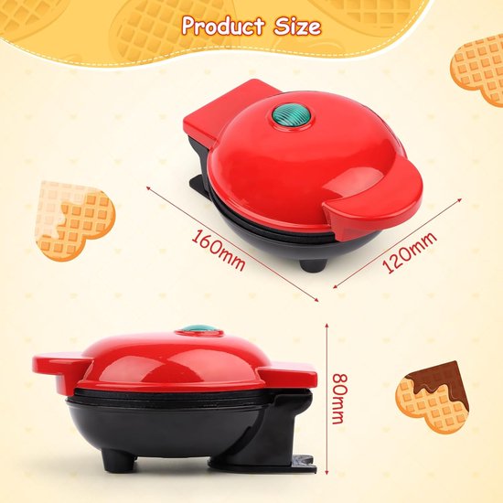 Mini Wafelijzer Hartvorm - Compacte Wafelmaker met Antiaanbaklaag - Belgische Wafels - Geschikt voor Ontbijt, Kinderfeestjes & Feestdagen — afbeelding 2