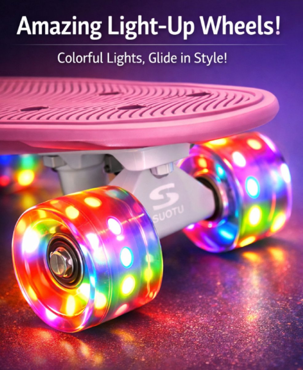 Suotu Skateboard - Wielen met LED-verlichting - ABEC-9 - Tot 50 kg - Skateboard Meisjes/jongens – Skateboard Volwassenen - Roze — afbeelding 4