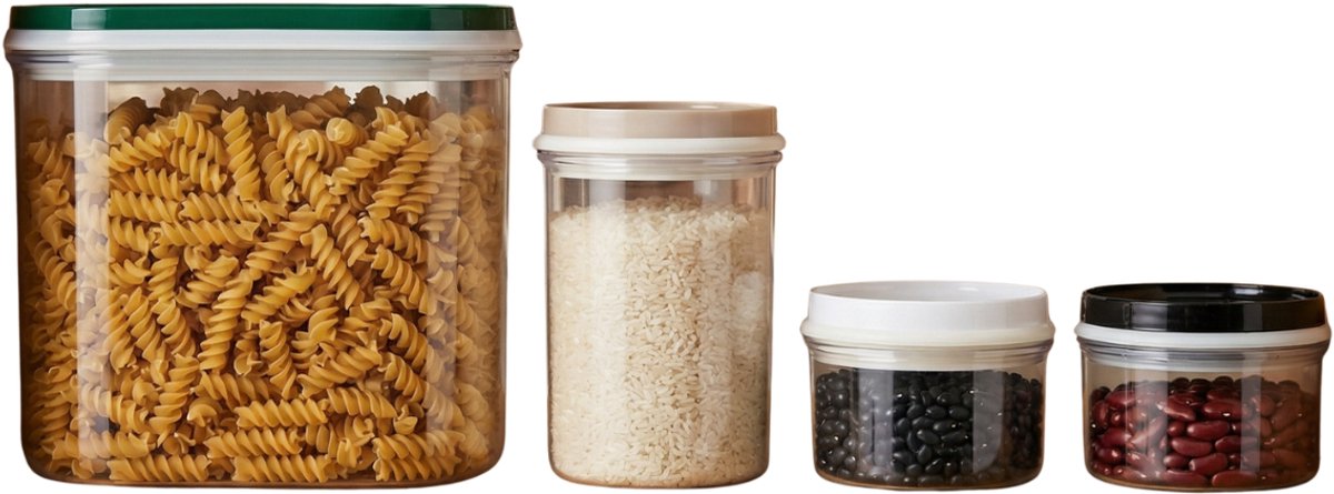 Alpina voedselbewaardozen set van 4 - vershoudbakjes met deksel 970ml/230ml/2x90ml - lekvrij ontwerp - ideaal voor lunch en mealprep - transparant met gekleurde deksels
