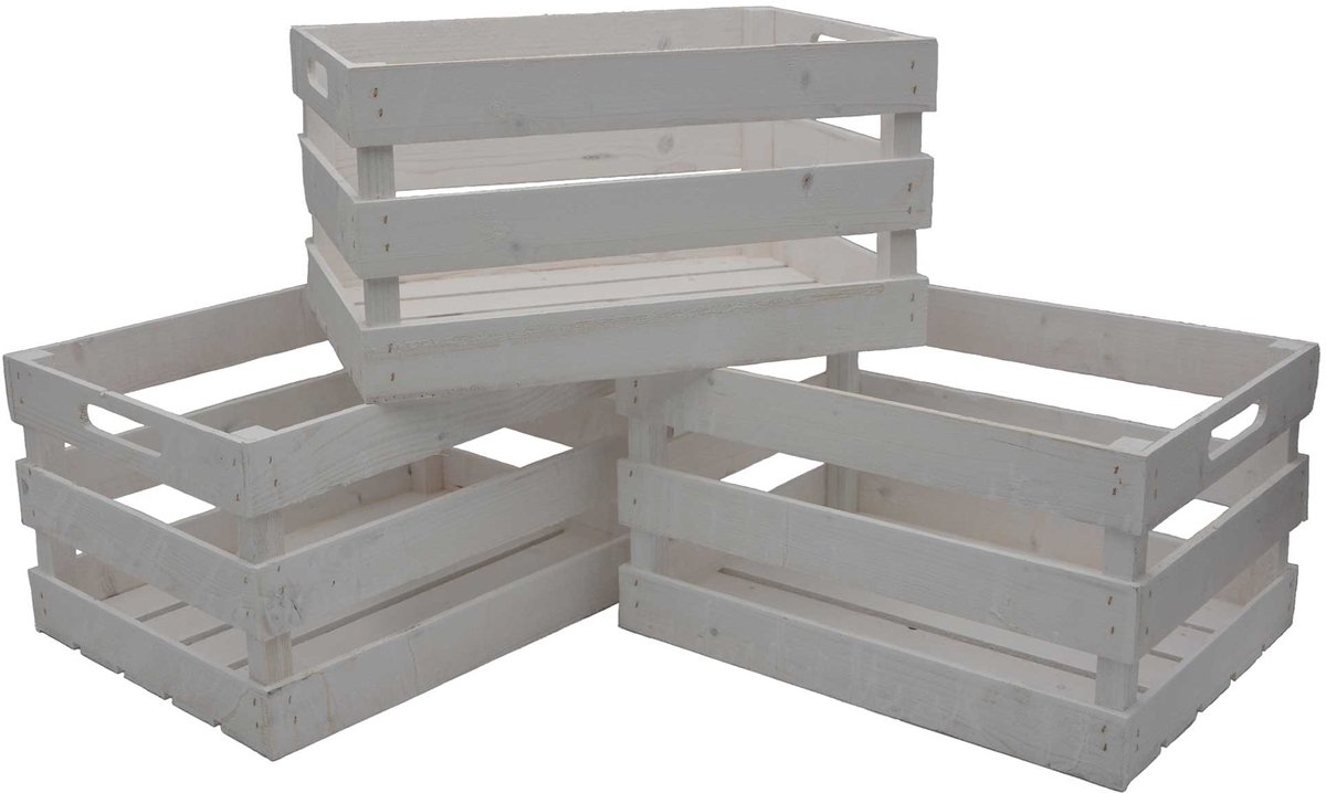 UNUS® Kist houten vintage wit 39x29x21 cm set van 3