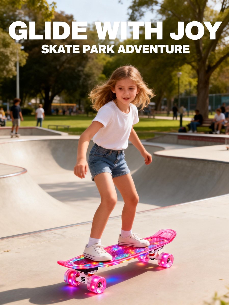 Suotu Skateboard met LED Lichtgevend Dek & Wielen - ABEC-9 - Skateboard Meisjes/jongens – Skateboard Volwassenen -Roze glitter — afbeelding 3