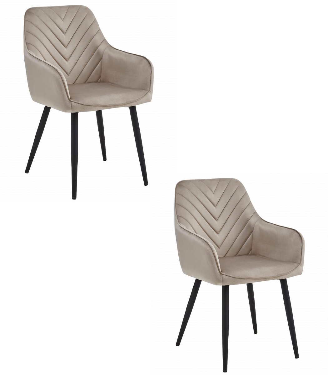LEOBERT Set van 2 eetkamerstoelen NANA - Donker Beige Fluweel – Zwarte Metalen Poten