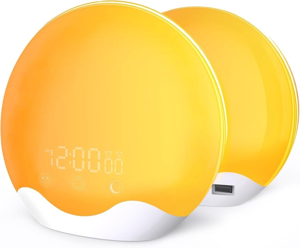 SNJY® Wake Up Light - Digitale Wekker - Lichtwekker - Nachtlampje - 20 Helderheidsniveau's - 12 Kleuren Licht - Wit