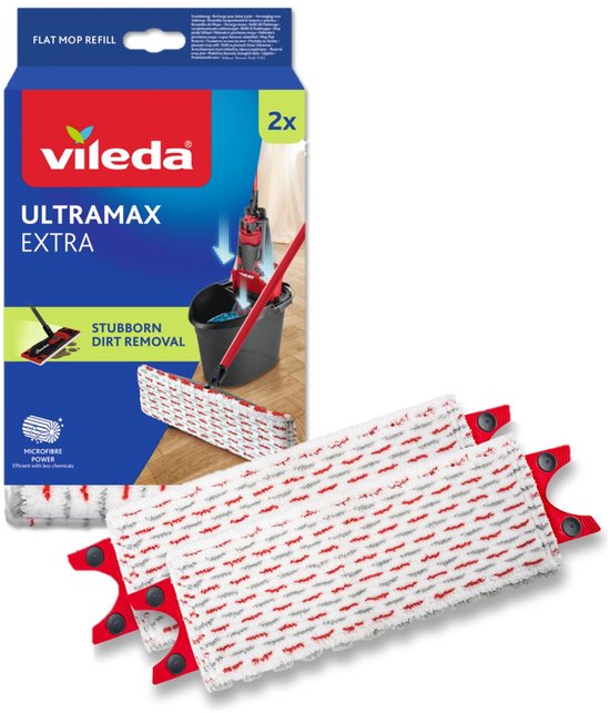 Vileda UltraMax Extra Vervanging - Set van 2 - Geschikt voor alle platte mopsystemen van Vileda - Voor alle vloertypes