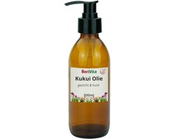 Kukui Olie Puur 200ml Pompfles - Glas - Huidolie - Koudgeperst, Onbewerkt en Ongeraffineerd