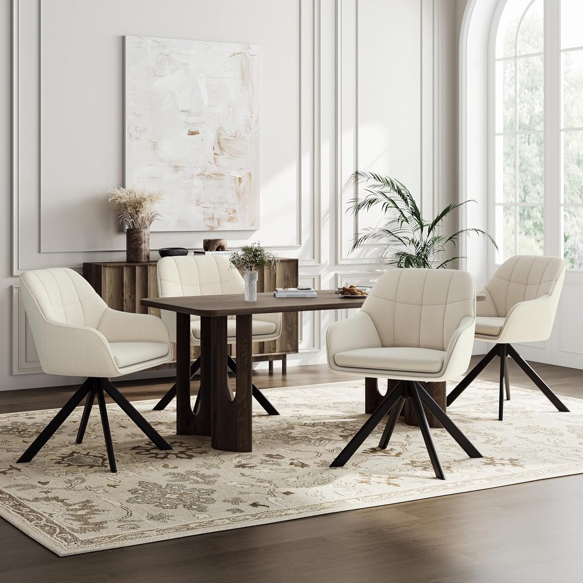 Moderne Mid-Century Eetkamerstoelen Set – Ergonomische Gestoffeerde Stoelen met Houten Frame voor Keuken & Woonkamer – Luxe Comfort & Duurzaam Design – Verkrijgbaar in 2/4/6 Stuks, Donker Walnoot &...