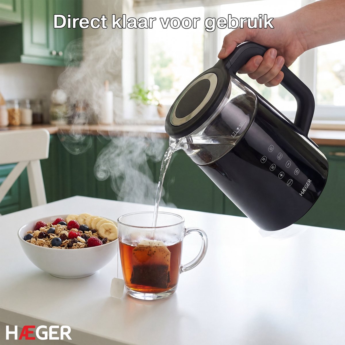 Haeger Digiglass Waterkoker met Temperatuurregeling - Anti-kalkfilter - Warmhoudfunctie - Dubbelwandig - Elektrisch - 1,7 Liter - 2200W - Zwart — afbeelding 7