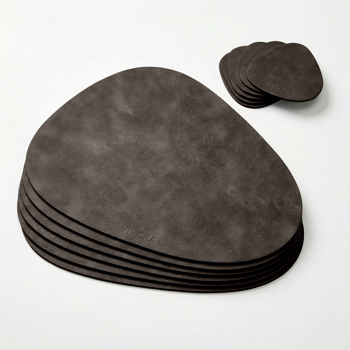 Placemat Set – PU Leer – Ovaal – Stone Grey – Set van 6
