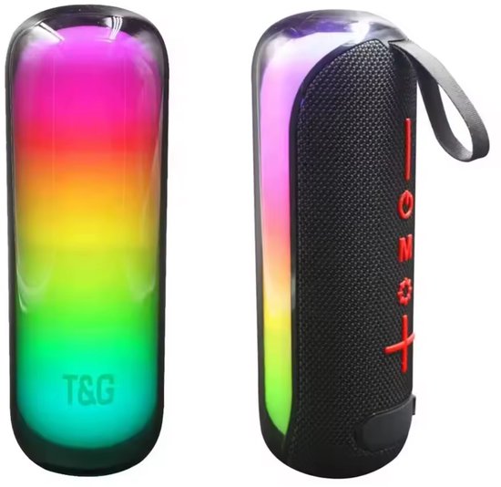 Bluetooth speaker 10W met RGB LED verlichting, draagbaar, draadloos, handsfree bellen, TF/USB, T&G TG-384 zwart