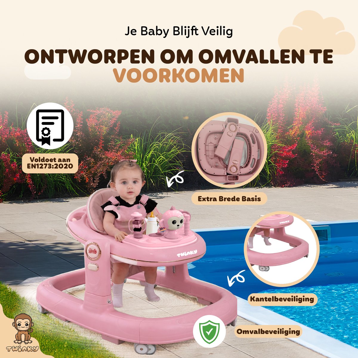 Twinky® Babywalker GO - 4-in-1 Loopstoel Baby & Loopwagen met 3-delige speelset – Loopstoeltje & Loopkar Inklapbaar inclusief Voetenmat en Steel – foto 6