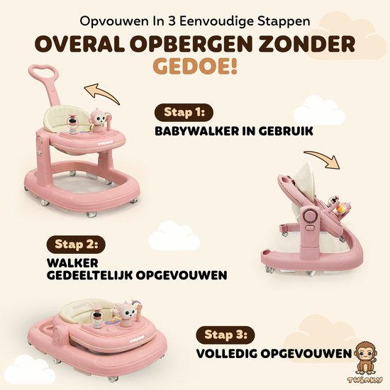Twinky® Babywalker GO - 4-in-1 Loopstoel Baby & Loopwagen met 3-delige speelset - Loopstoeltje & Loopkar Inklapbaar inclusief Voetenmat en Steel van Merkloos — afbeelding 3