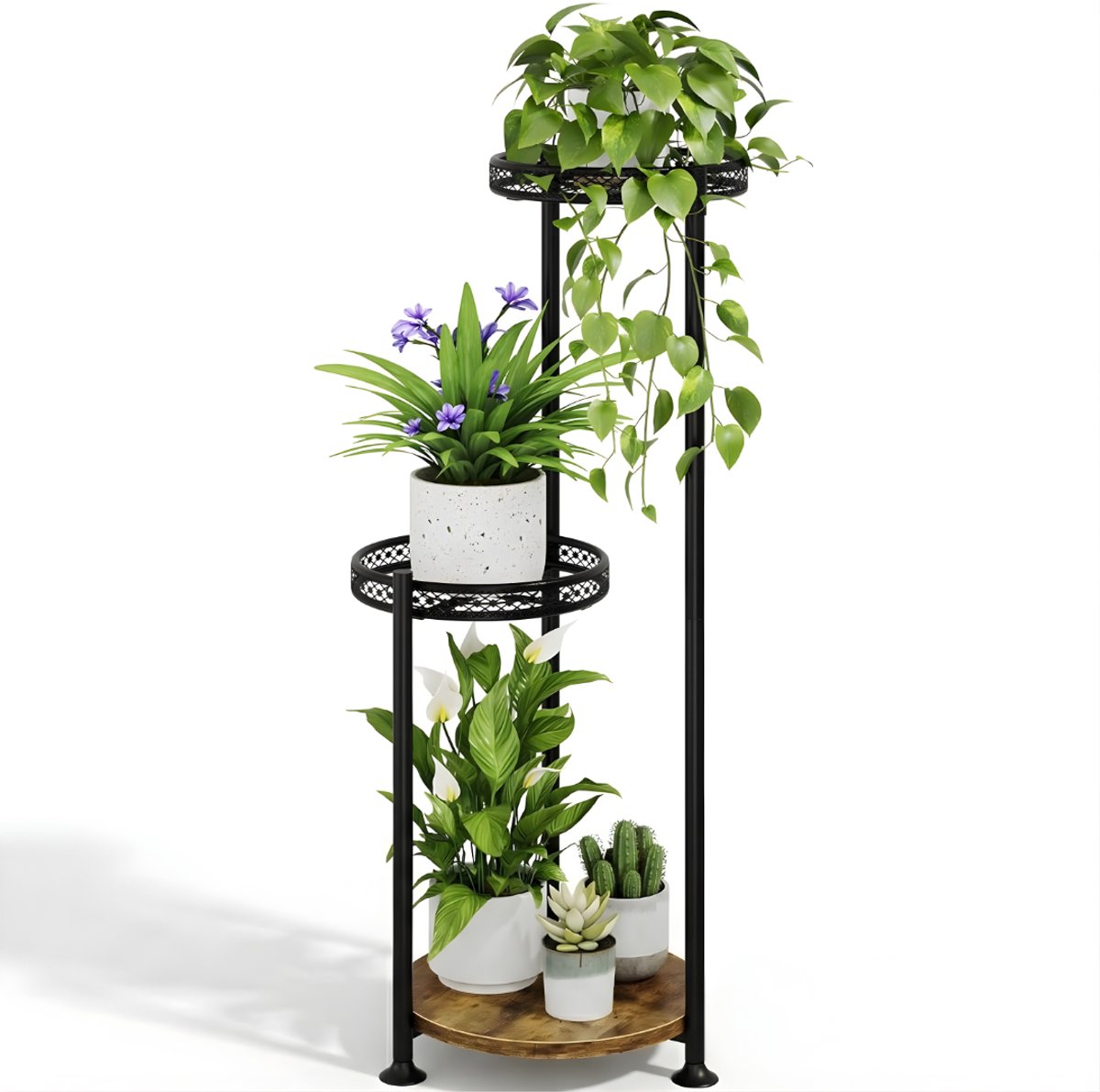 DnA® Plantenrek - Plantentafel - Plantenstandaard Binnen - Plantenrek Binnen - Zwart - 30cm x 30cm x 107cm