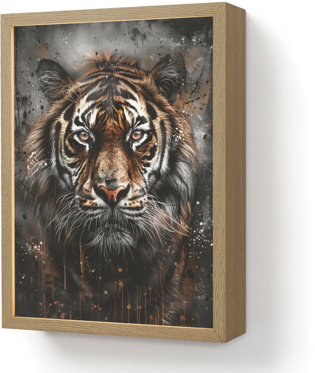 Wandlamp 30x40 cm - Oplaadbaar - Tijger - Dieren - Portret - Luxe - Zwart - Wandlampen binnen woonkamer - Slaapkamer lamp - Decoratieve nachtlamp - Vloerlamp draadloos