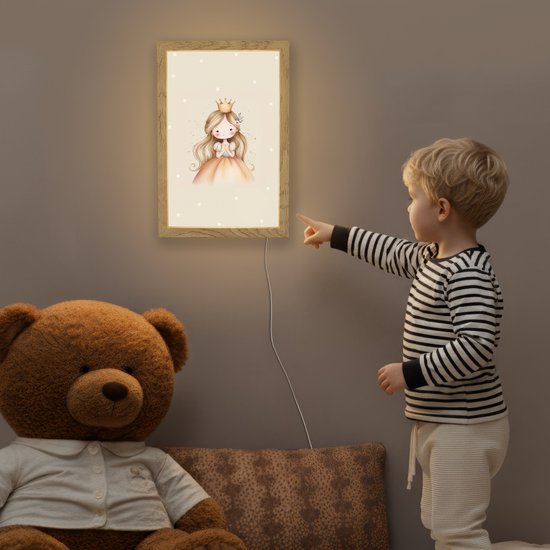 Nachtlampje 20x30 cm - Kinder lampje - Prinses - Goud - Stippen - Tafellamp kinderkamer - Slaapkamer lamp - Bedlamp kinderen - Kinderlampje stopcontact - Wandlamp babykamer - Nachtlampjes van Merkloos — afbeelding 5