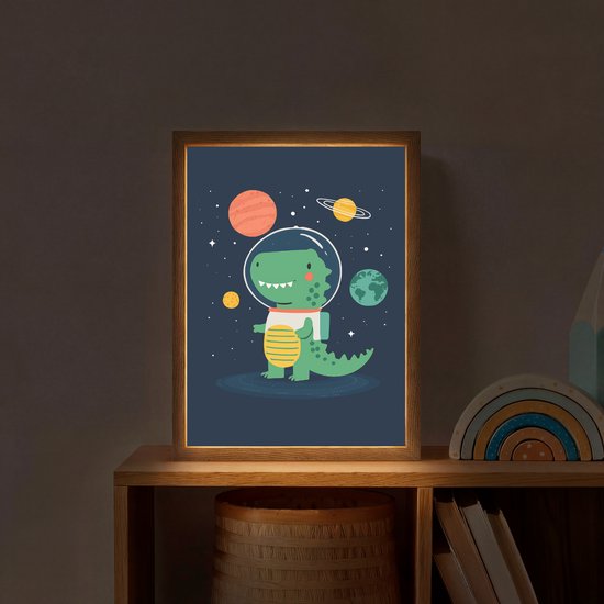Nachtlampje 30x40 cm - Kinder lamp - Dino - Ruimtepak - Planeten - Tafellamp kinderkamer draadloos - Slaapkamer lampje - Bedlamp kinderen - Kinderlampje - Wandlamp babykamer - Nachtlampjes van OnlyWow — afbeelding 2