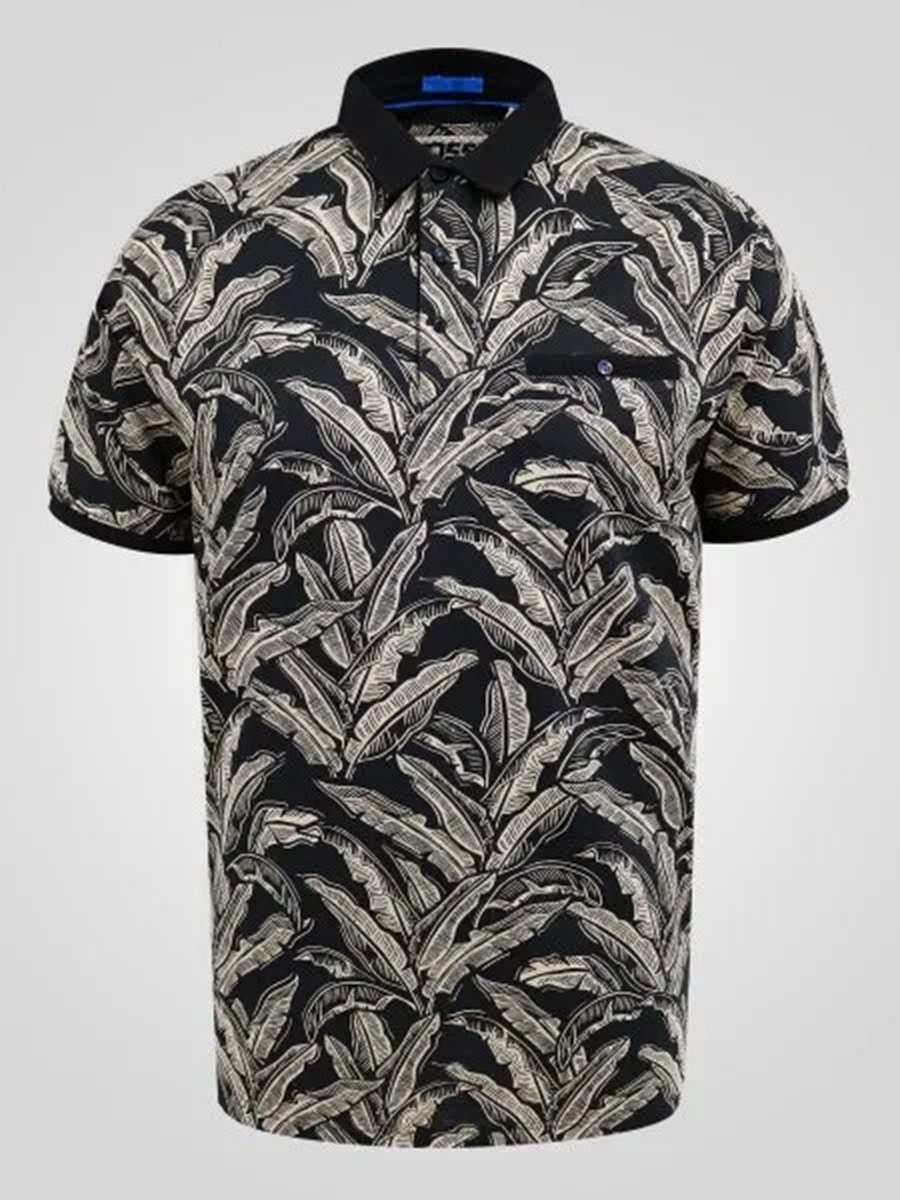 Duke PALMER-D555 AO Leaf Printed Jacquard Collar & Cuff S/S Polo Maat 5XL BIG SIZE