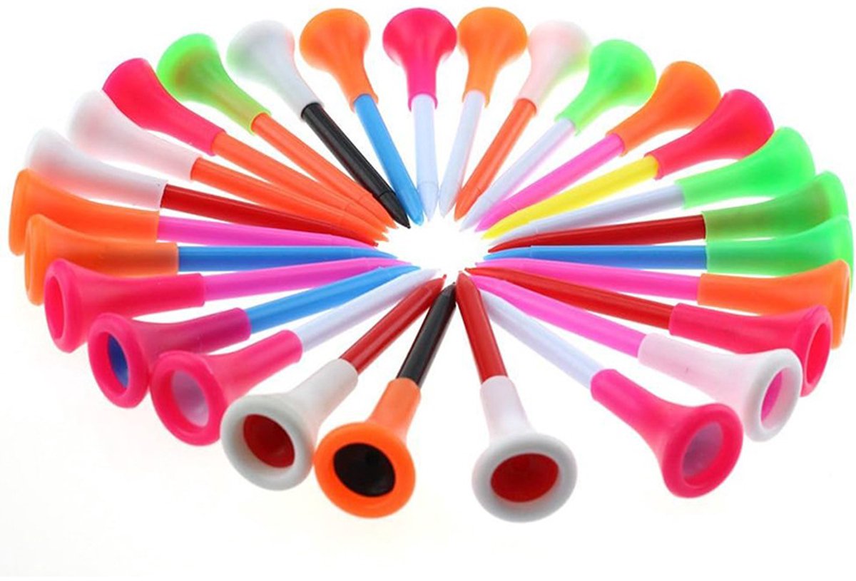 Rubberen plastic golftees, diverse kleuren, 60 stuks per verpakking - Maten: 54 mm*20 stuks / 70 mm*20 stuks / 83 mm*20 stuks (totaal 60 stuks per verpakking)
