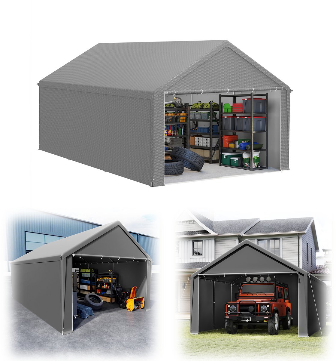 Gereedschapsschuur Gereedschapstent 4x6m (24㎡) Vouwpaviljoen UV-Bescherming Garagentent Met Zijwanden & Ventilatieopeningen Waterdicht PE Stof En Metaalframe Buiten Carport Grijs NAIZY