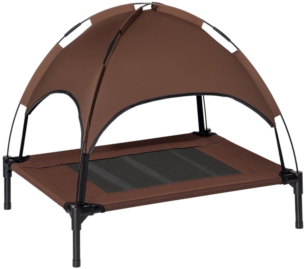 Hondenbed met Baldakijn-ROLIPO-Ademend -- Hondenbed voor Grote Honden - Verhoogd en Waterbestendig - Bruin - UV-Bescherming - Geschikt voor Honden tot 30 kg-92x76x90 cm