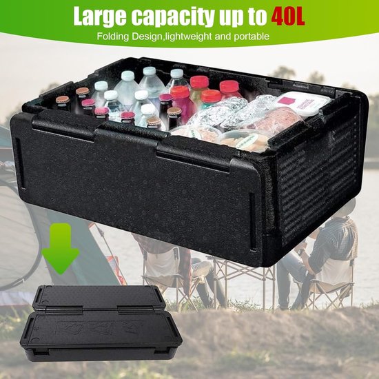 Koelbox - Opvouwbare Geïsoleerde Container - Draagbare Autokoelbox - Ideaal Voor Kamperen, Reizen, Vissen en Stranduitjes - Zwart - 60 X 41 X 25 cm van COOAU — afbeelding 3