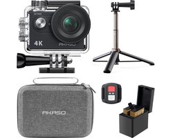 AKASO EK7000 Action Camera - met 60 cm Selfie Stick & Tas - Waterdicht 30m - Afstandsbediening - 4× Zoom - WiFi - Onderwatercamera met met – Zwart