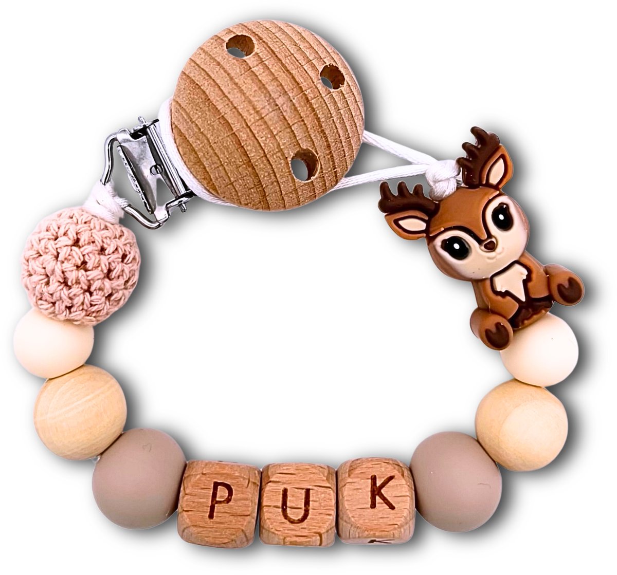 Speenkoord met naam - Hert | Personaliseer - Kraamcadeau - Speenketting - Babycadeau - Babyshower