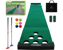 Golf Pong Game Set - Golf Putting Mat - Inclusief 2 Putters - 6 Golfballen - 12 Hole Covers - Golfspel voor Binnen & Buiten - Party Game - Kantoor & Tuin - Short Game Training - Putting Green - Cadeau voor Mannen - Groen - Complete Set