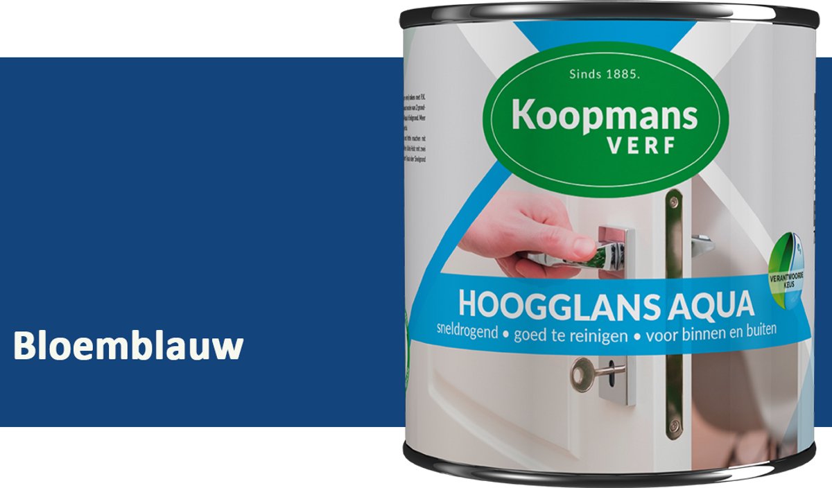 Koopmans Hoogglans Aqua Lak – 750 ml – Bloemblauw – Hoogglans Verf – Sneldrogend & Biobased – Voor Binnen en Buiten – Hout & Metaal