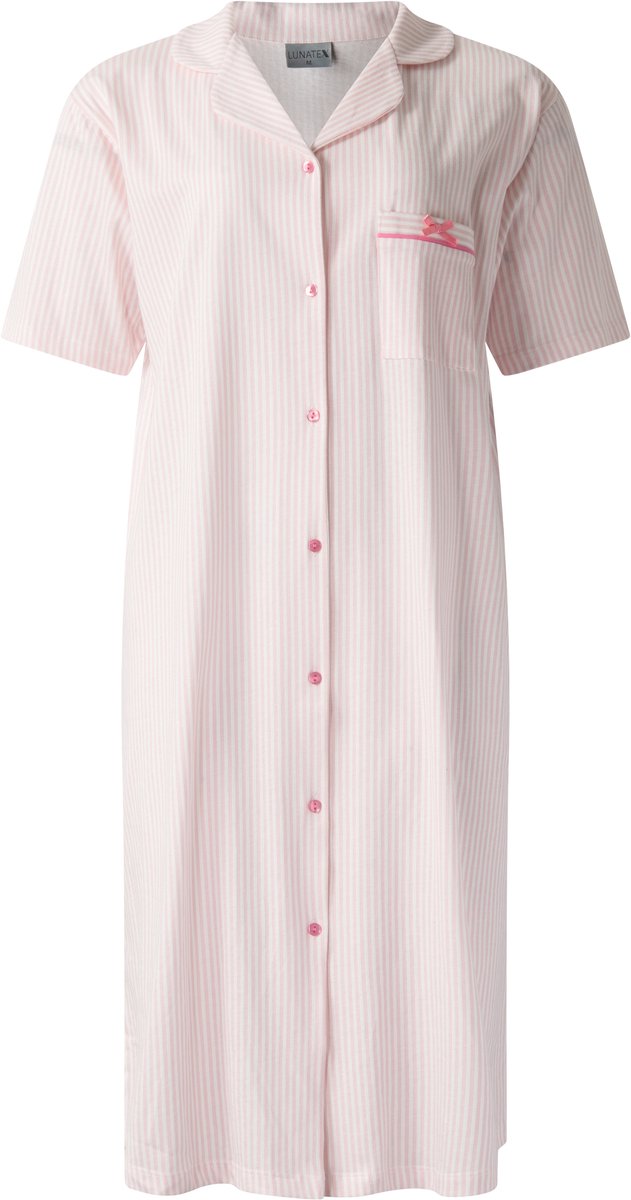 Lunatex dames nachthemd 224198 met doorknoopsluiting - korte mouw - roze
