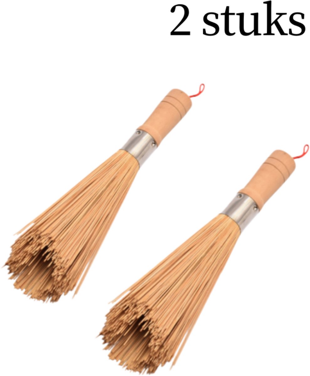 Houten Schrobber met Schuin Kop - Bamboe Keukenborstel 30 cm - 2 stuks