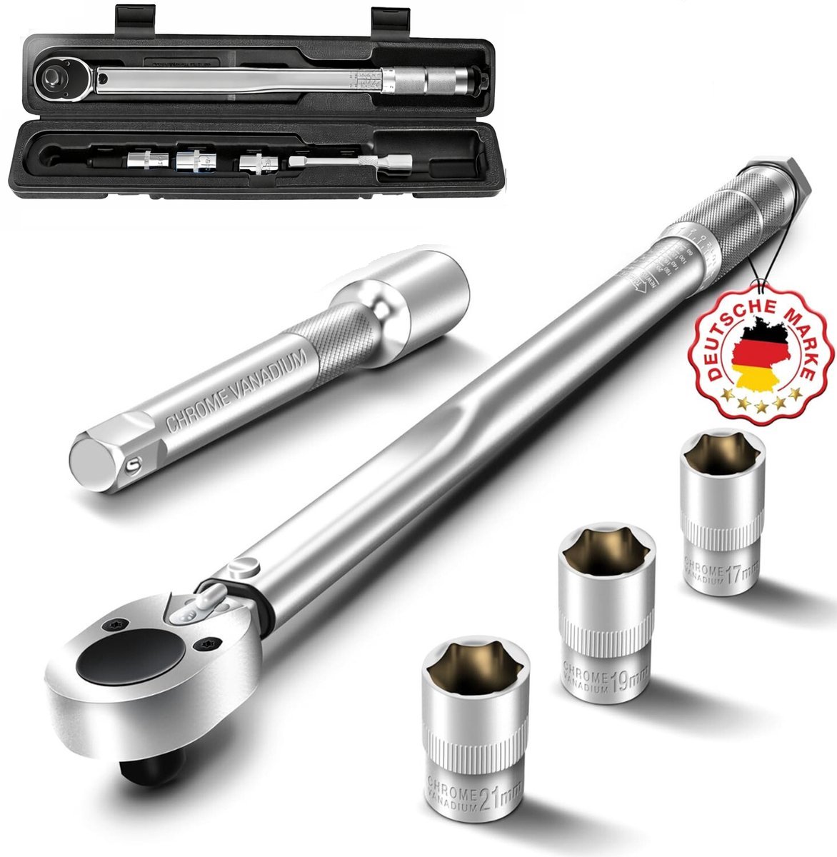 SMH LINE® Momentsleutel 1/2" - 6 delige Set -17,19,21mm - 28-210Nm - Incl. Koffer