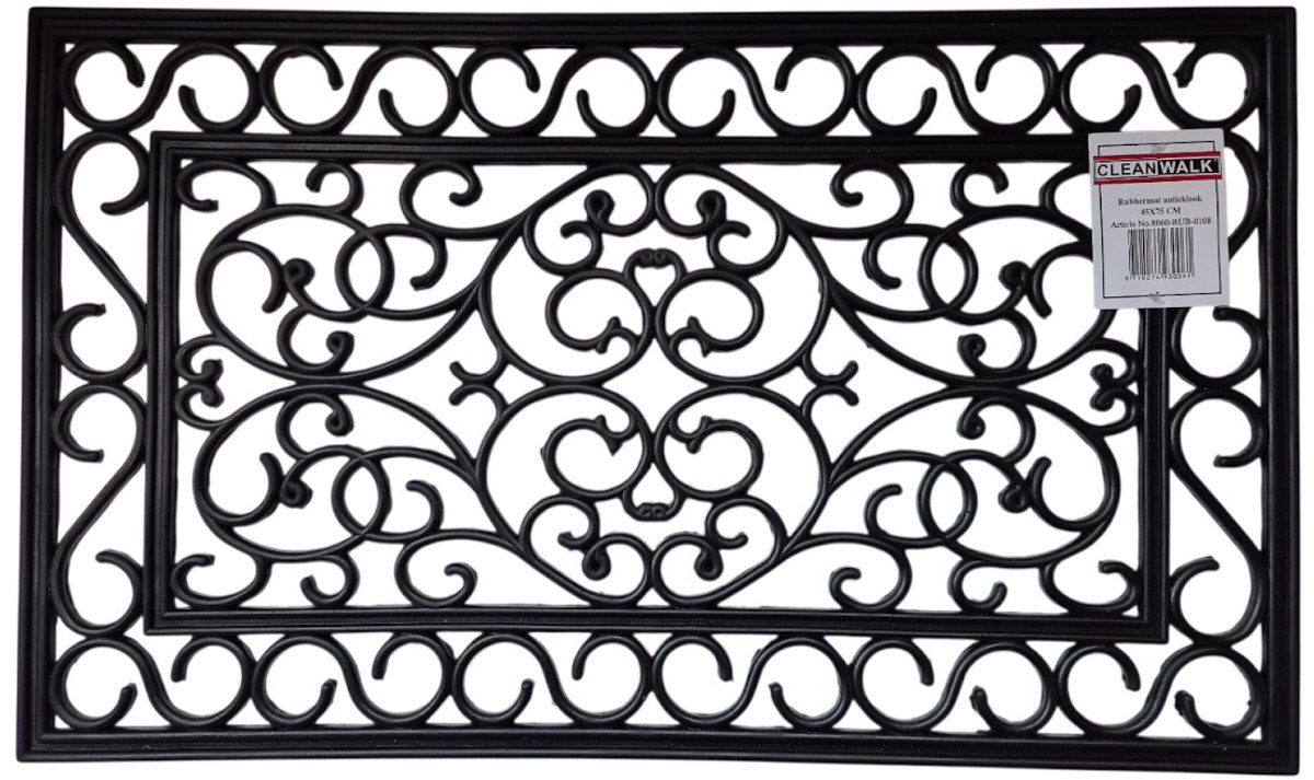 Rubbermat - deurmat antieklook - zwart - 45x75 cm - antislip