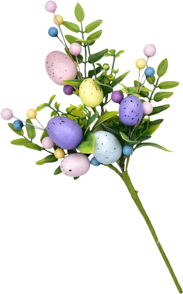 Paaseieren Prikkers - Bloemsteeldecoratie Kunstbessen - Lentebloemen Decoratie - Elegant Paasei Motief - 40 cm - Meerkleurig