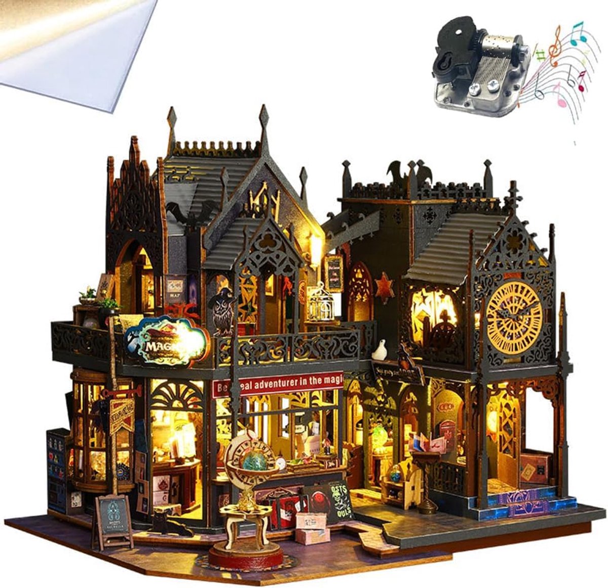 Miniatuur Poppenhuis - Houten Ambacht - Creatief Hobby - Met Muziekdoos - 19x22x24 cm