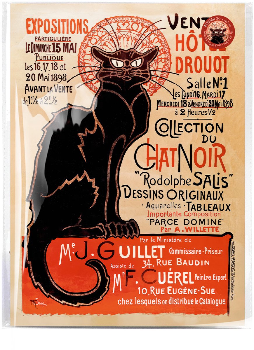 Lanzfeld (museumwebshop.com) Lanzfeld Steinlen - Poster Schilderij A3 - Le Chat Noir - Théophile Steinlen - PP Hoes Steinlen - Le Chat Noir