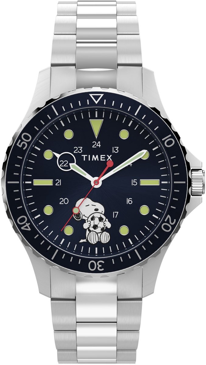 Timex Timex X Peanuts Navi Soccer Quartz Analoog Horloge Silver Tone Kast: 100% Roestvrij Staal | Armband: 100% Roestvrij Staal 41 mm TW2Y53900AJ