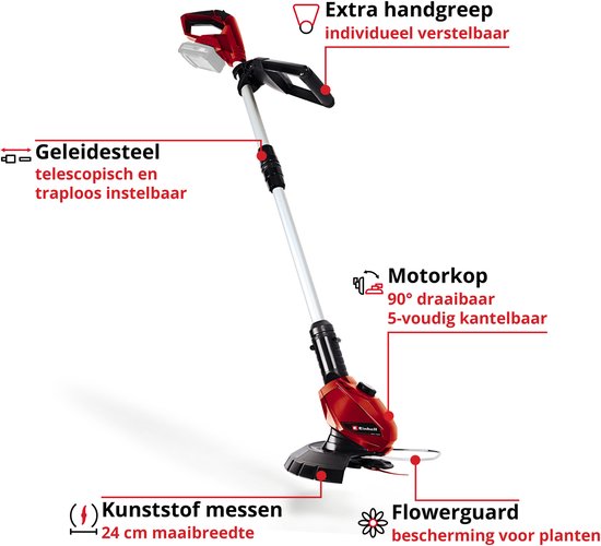 Einhell Accu Grastrimmer GE-CT 18 Li Solo - Power X-Change - 18 V/Li-ion - Maaidiameter: 24 cm - Draaibare en kantelbare motorkop - Bloembeschermer - Excl. accu en lader — afbeelding 2