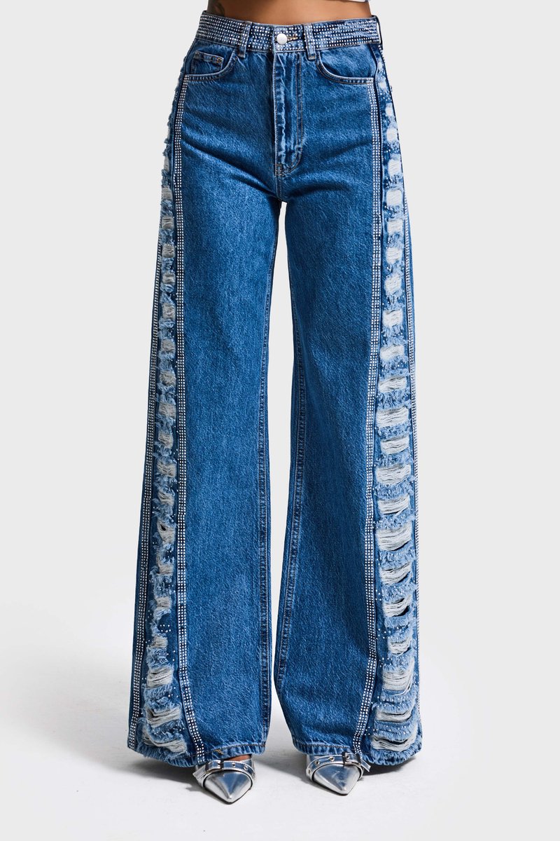 It's Basic - RHINESTONE FLARE MID RISE JEANS