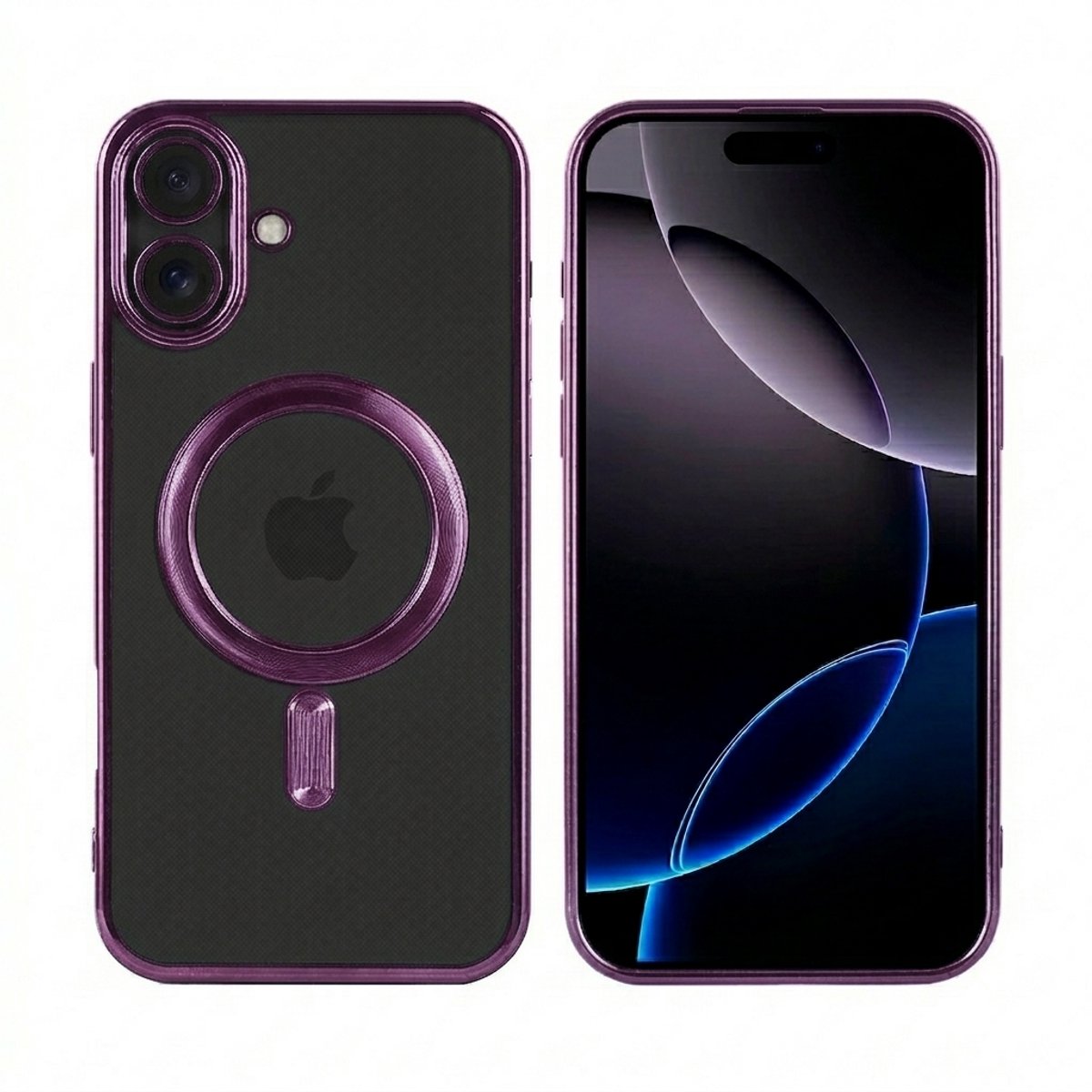 iPhone 16 Plus Hoesje (Paars) Transparant – MagSafe Compatibel – Shockproof Case – TPU + PC – Draadloos Opladen – Camera- en Schermbescherming – Luxe Design