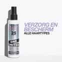 Flacon spray Redken One United avec le texte "Soin et protection pour tous types de cheveux".