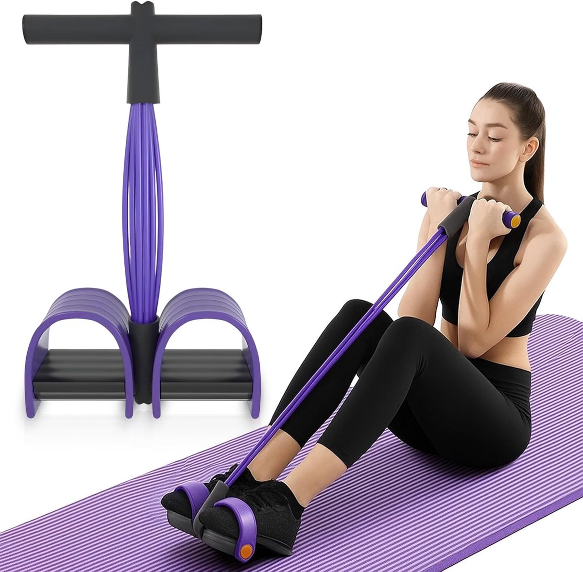 Elastische Buikspiertrainer - Ab Trainer - Buikspiertrainer - Resistance Fitness Weerstand Pedaal Band - Sit-up Trainingsapparaat - Workout Apparatuur 6 Tube Touw - Elastisch Trekkoord - Workout Apparatuur - Fitness/Afvallen/Training/Yoga - Paars