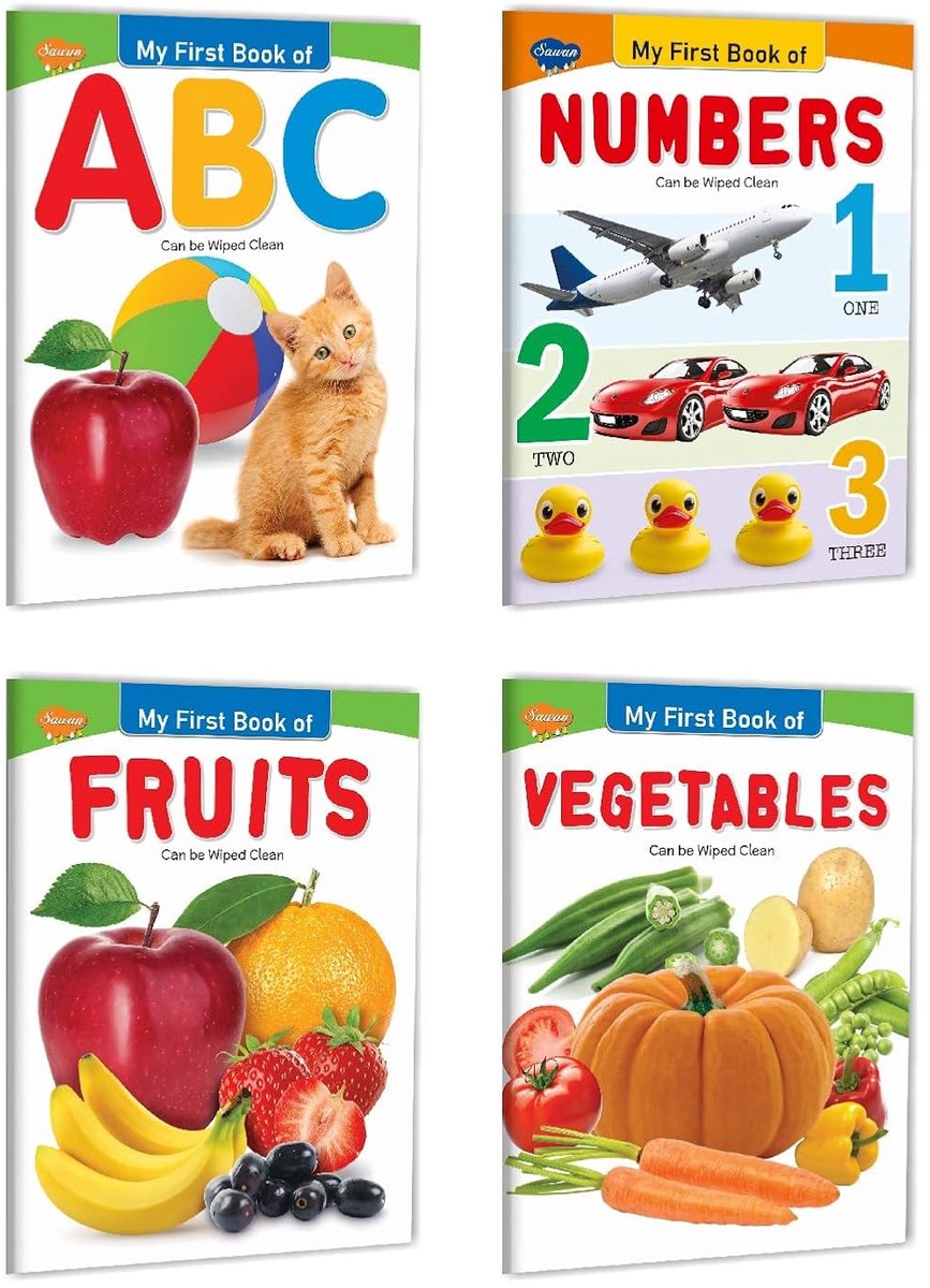 Eerste Leerboeken - ABC Cijfers Vruchten - Kinderen Leren - Vier Delige Set - 28 x 22 x 2 cm