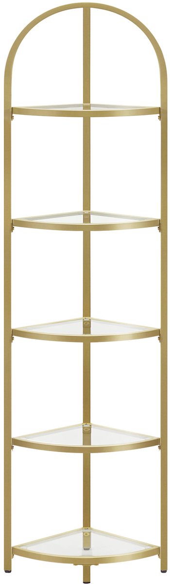 Smalle boekenkast met 5 glazen planken – Goud metalen rek – 158 cm hoog – Modern design