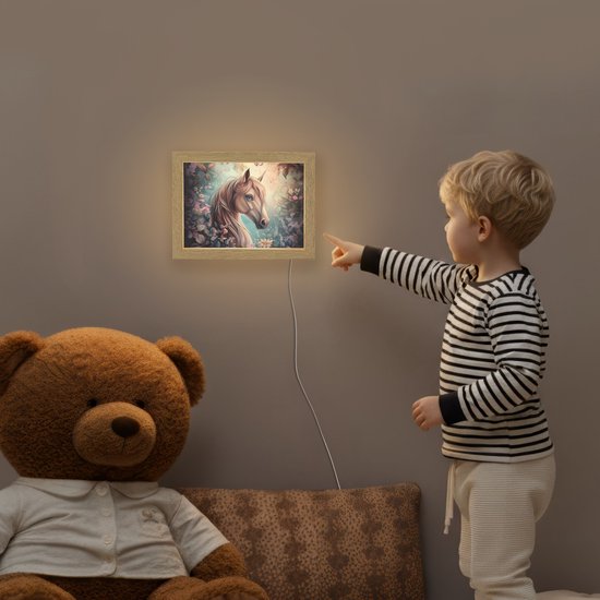 Nachtlampje 20x15 cm - Kinder lamp - Paard - Bloemen - Vlinders - Tafellamp kinderkamer - Slaapkamer lamp - Bedlamp kinderen - Kinderlampje stopcontact - Wandlamp babykamer - Nachtlampjes van Merkloos — afbeelding 5
