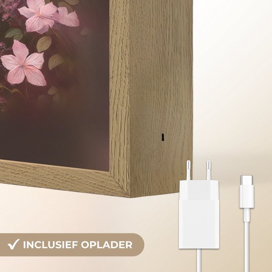 Nachtlampje 30x40 cm - Kinder lamp - Paard - Bloemen - Roze - Natuur - Bos - Tafellamp kinderkamer draadloos - Slaapkamer lampje - Bedlamp kinderen - Kinderlampje - Wandlamp babykamer - Nachtlampjes van Merkloos — afbeelding 5