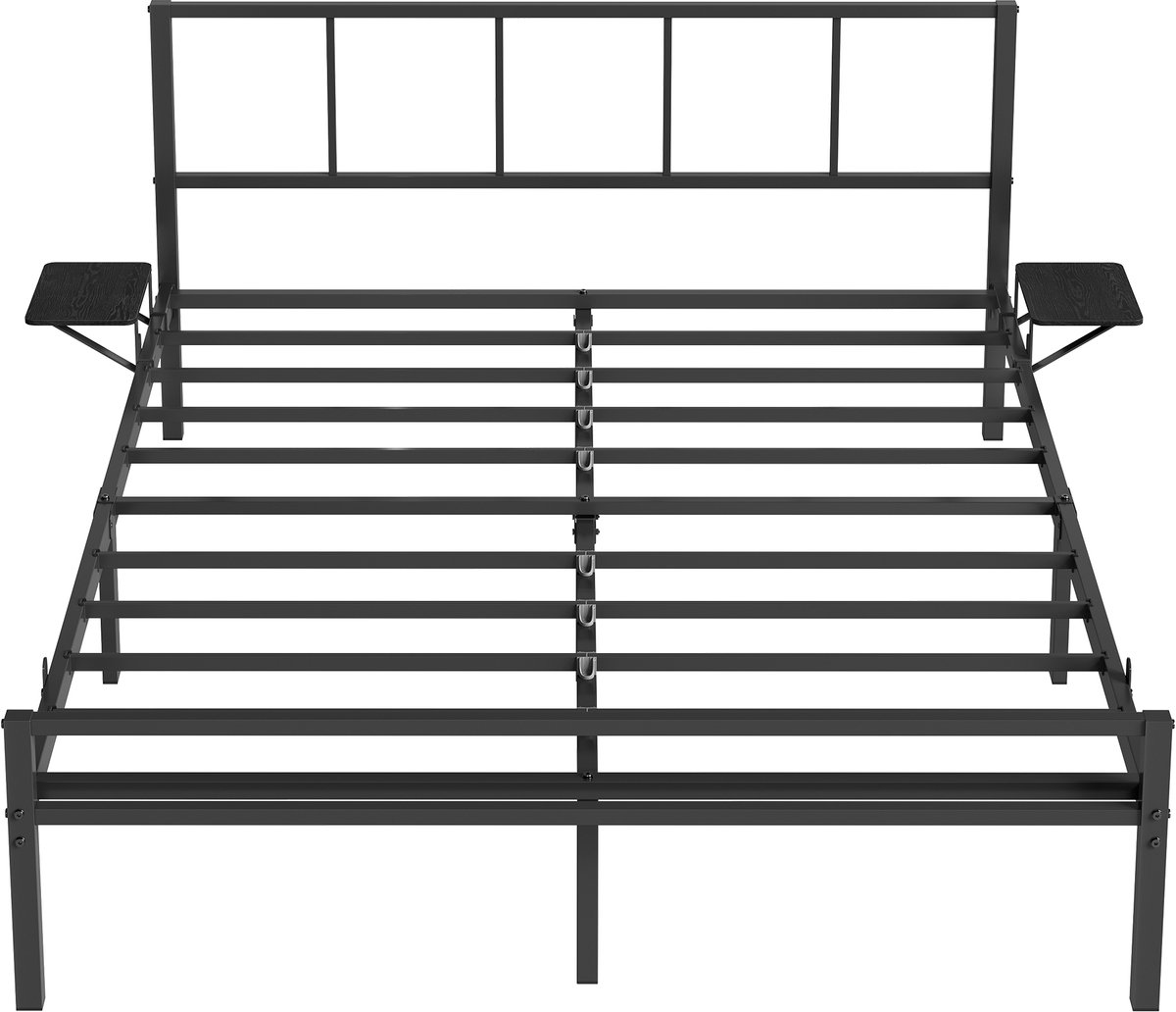 Vasagle Bed - Metalen Bed - Metalen Frame met Hoofdbord - Inclusief Opbergrekken Zwart