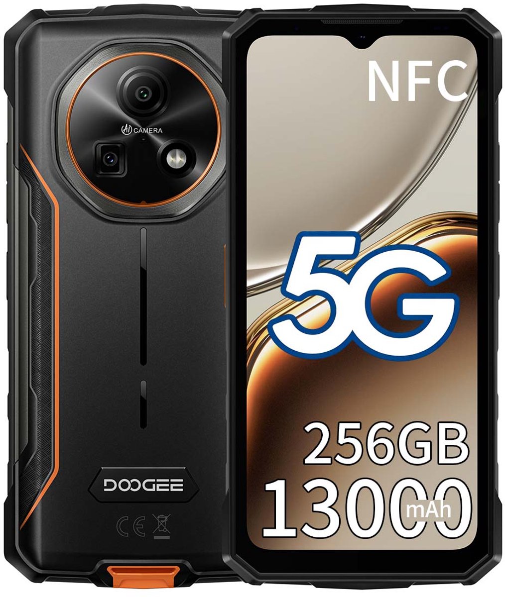 DOOGEE Fire 7 Robuuste Smartphone - IP68/IP69K Outdoor Telefoon - Dual SIM 5G - 16GB RAM - 256GB ROM - 13000mAh 18W - Android 15 - 6,6 inch - 64MP AI-camera - NFC, GPS, OTG - Oranje